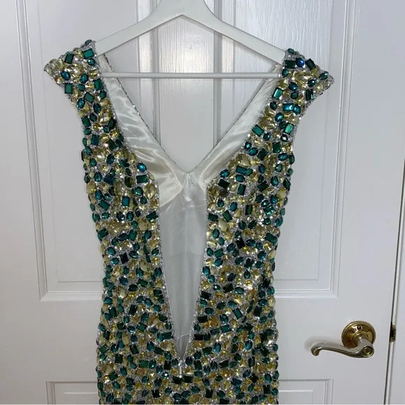 NWT Mini Crystals & Sequins Teal Sparkly Cocktail Dress Size 2 - Picture 7 of 9